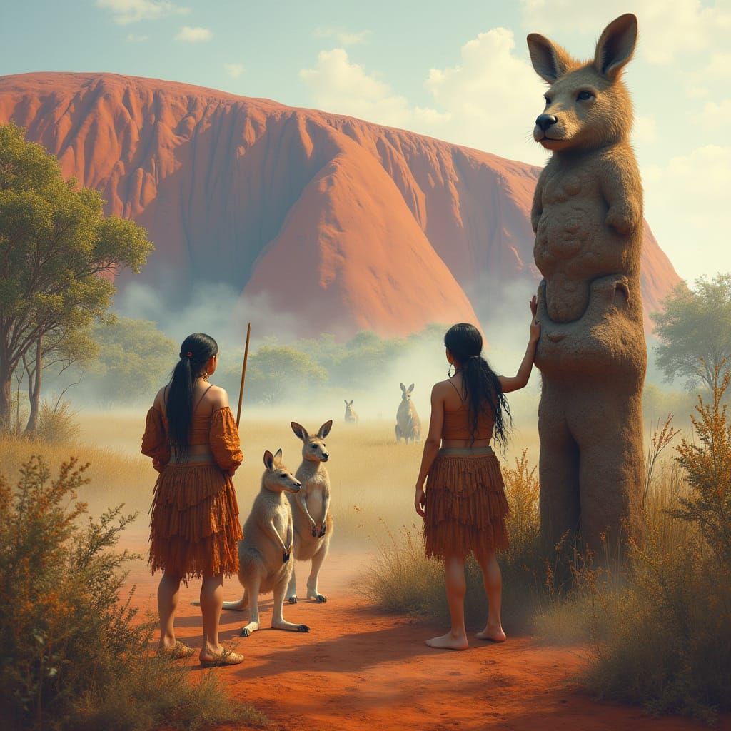 Aboriginal Totem Ceremony near Uluru in Dreamy Style
