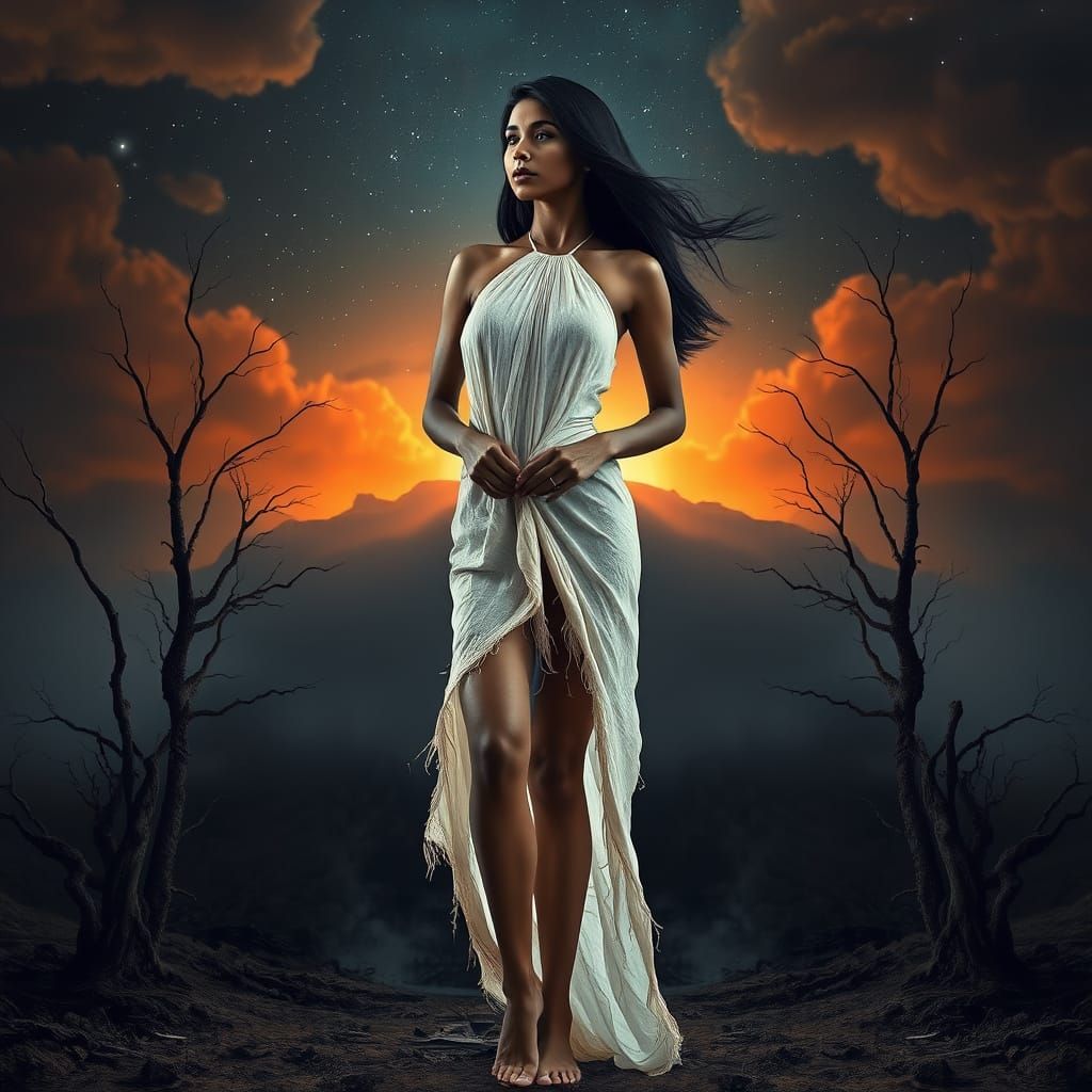 Indian Woman in Dreamlike, Ethereal Landscape