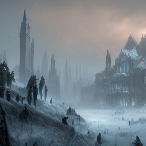 Frozen Wasteland of Undead Corpses: Dark Fantasy Art