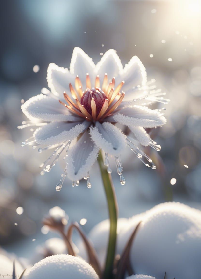 Fantasy Flower in Snow: Hyperrealistic Professional Photogra...
