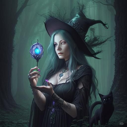 Forest Witch Communing with Tree Spirits