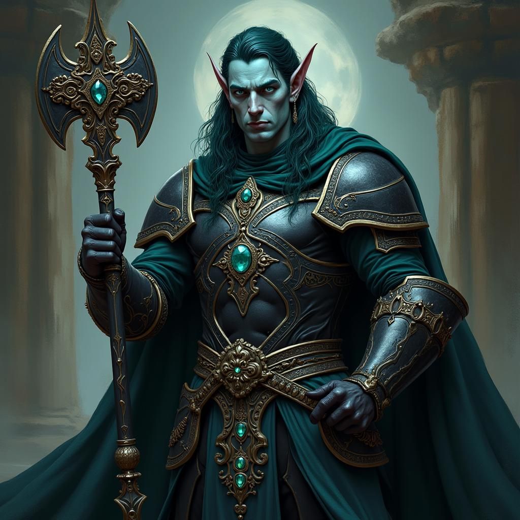 Dark Elf Cleric in Ornate Armor