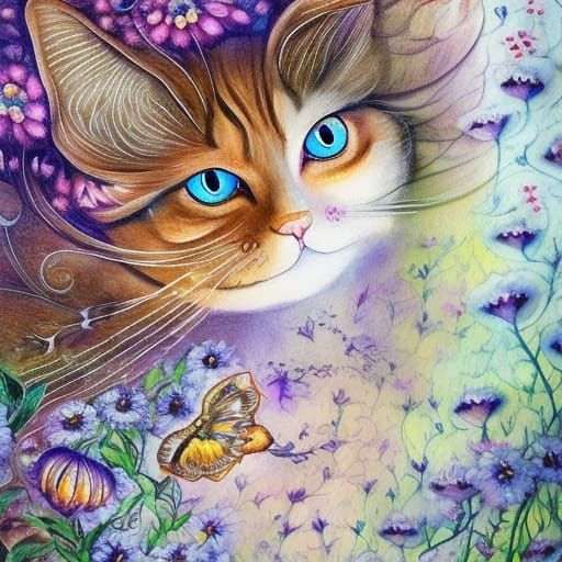 Embroidered Eyes with Lace Flowers in Gouache Style