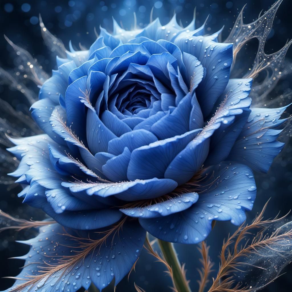 Vibrant Blue Rose with Fractal Effects
