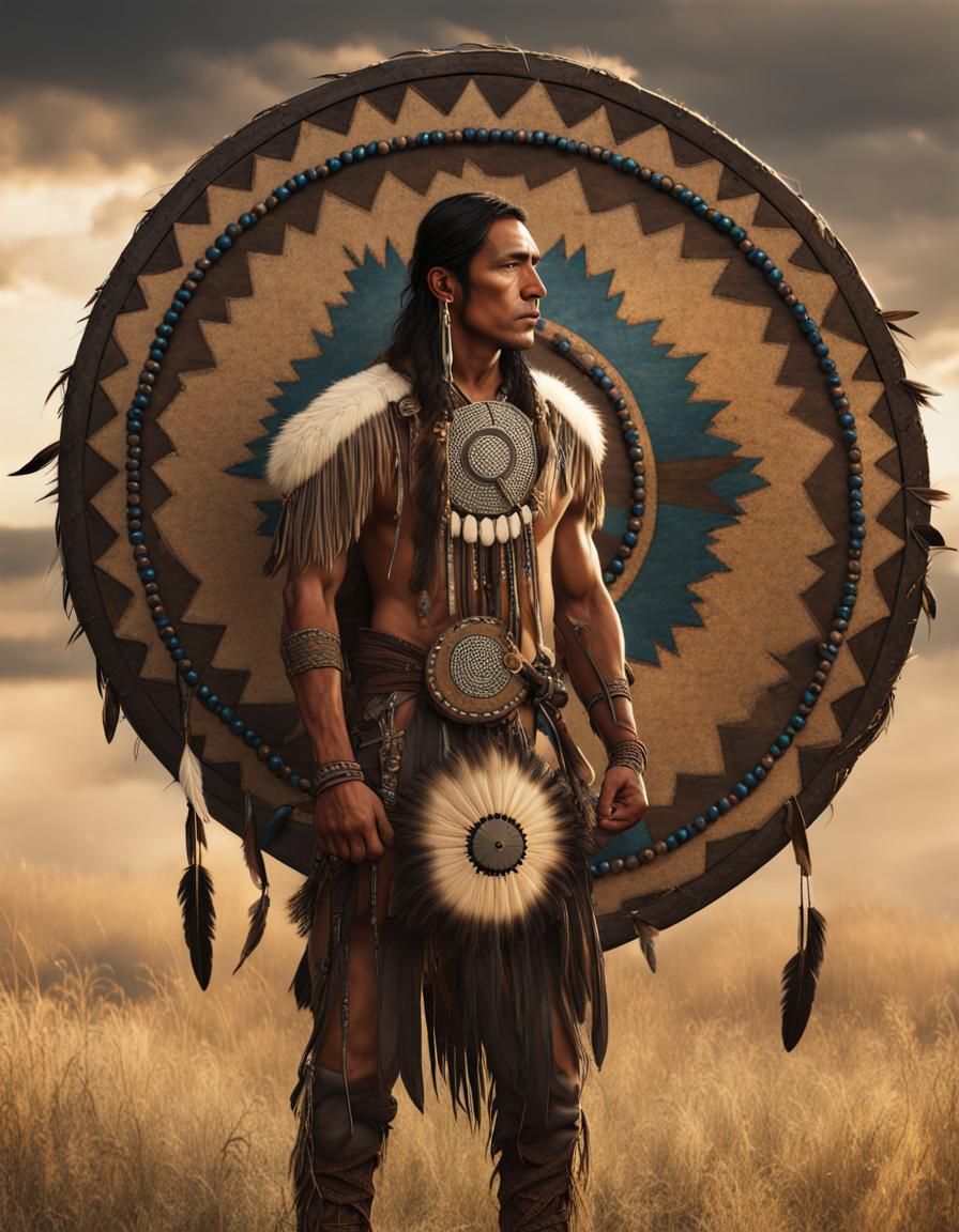 Native American Man with Beaded Medicine Shield