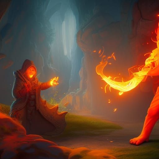 Fiery Bunny Wizard Battles Slime in Dungeons and Dragons