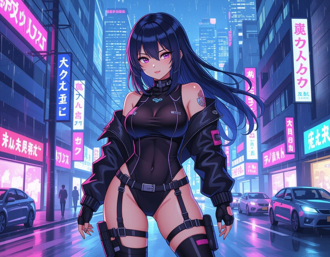Cyberpunk Anime Girl Full Body Portrait