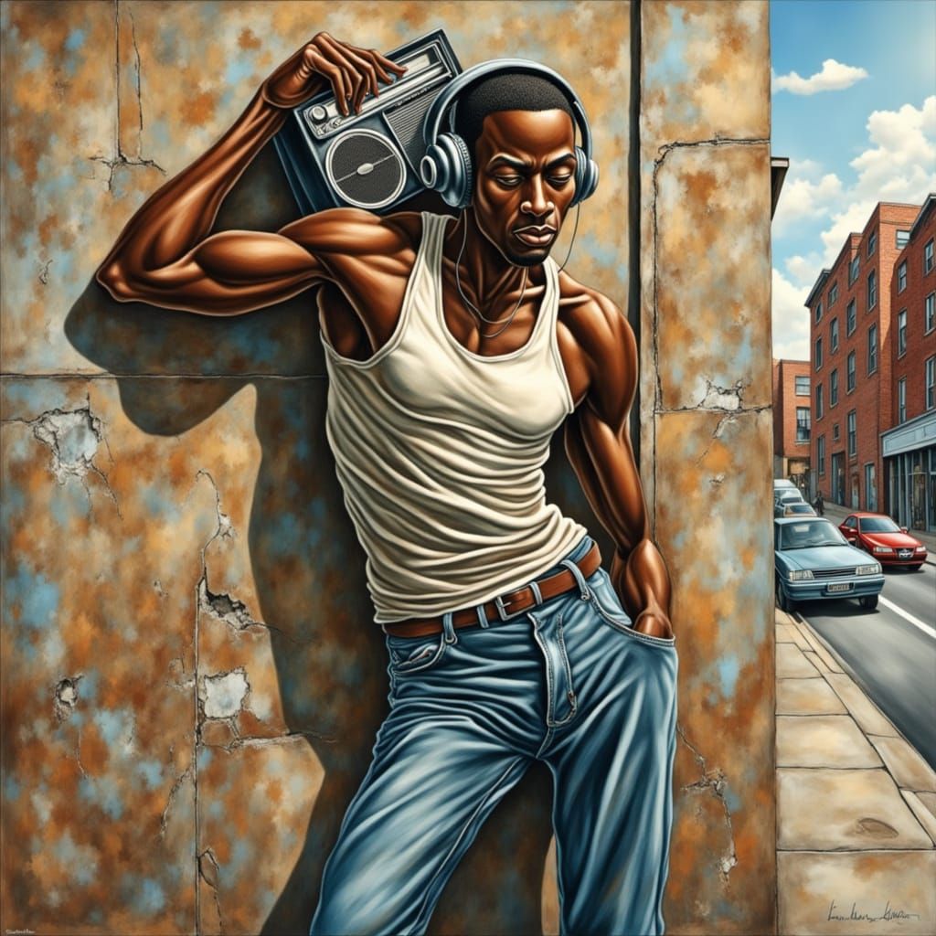 Man with Radio in Urban Art Style