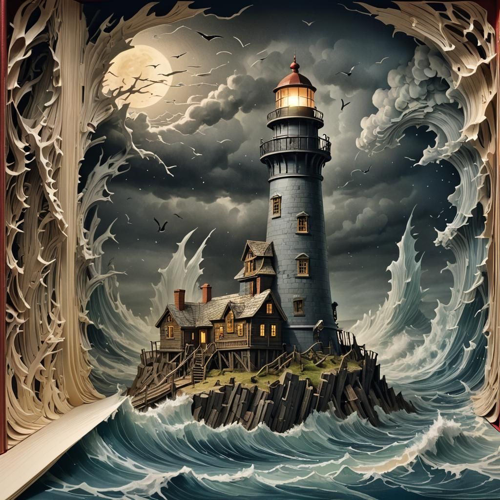 Horror Lighthouse Pop-Up Book Art