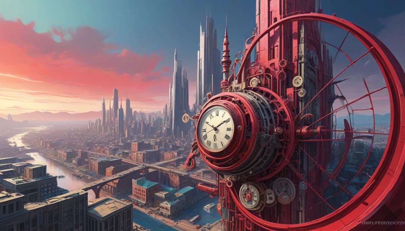 Abstract Clockpunk Geometry Cityscape Painting