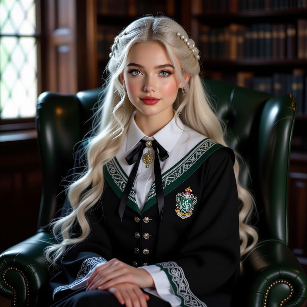 Ethereal Witch in Slytherin Common Room, Cinematic Film Stil...