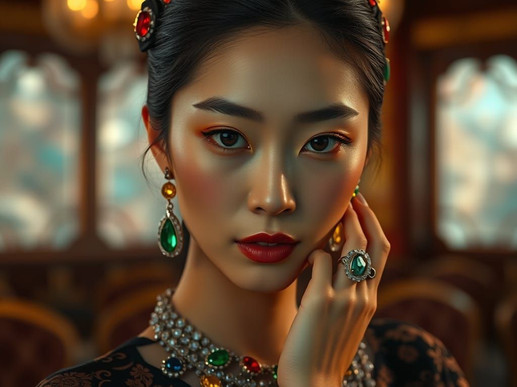 Chinese Model in Precious Stones: Cinematic Matte Painting
