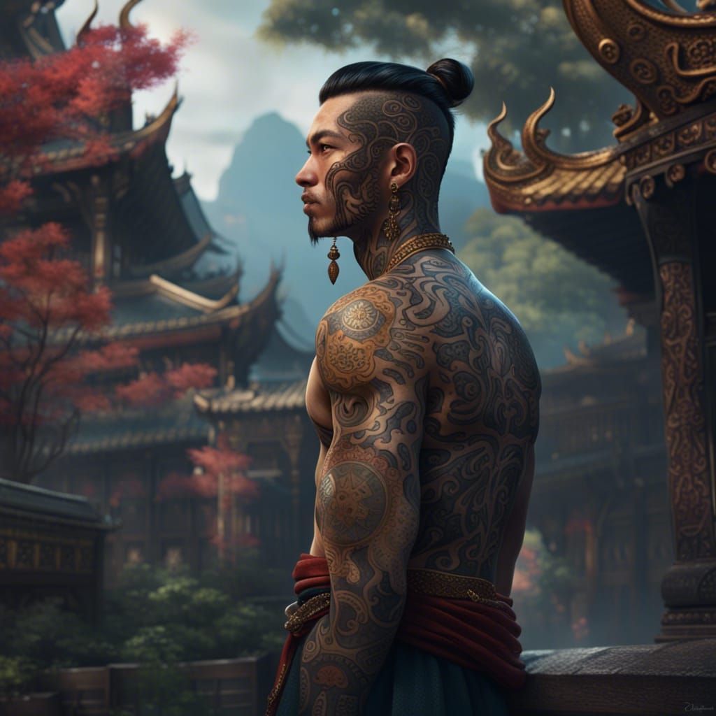 Steampunk Thai-Chinese Man with Tattoos and Piercings