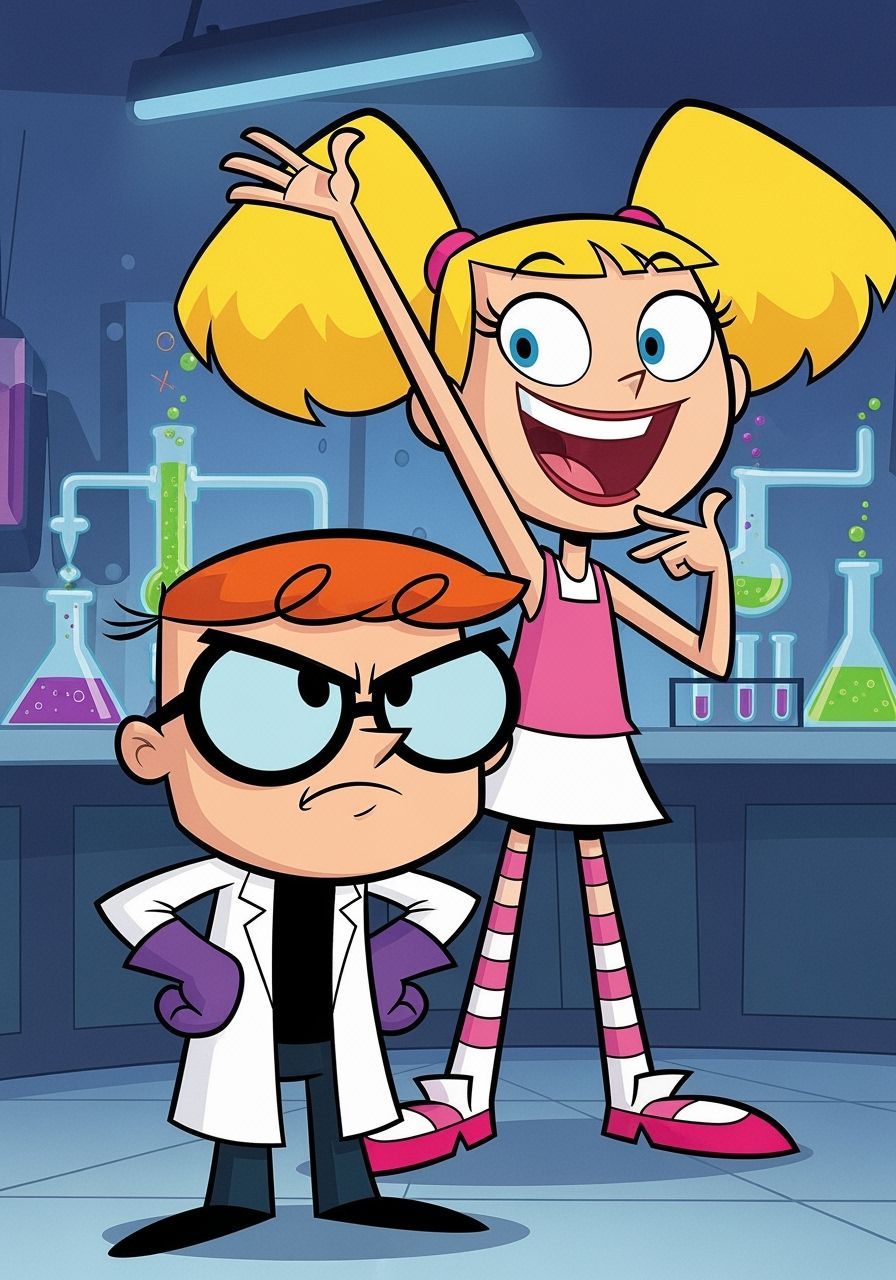 Vibrant Illustration of Dexter and Dee Dee's Laboratory
