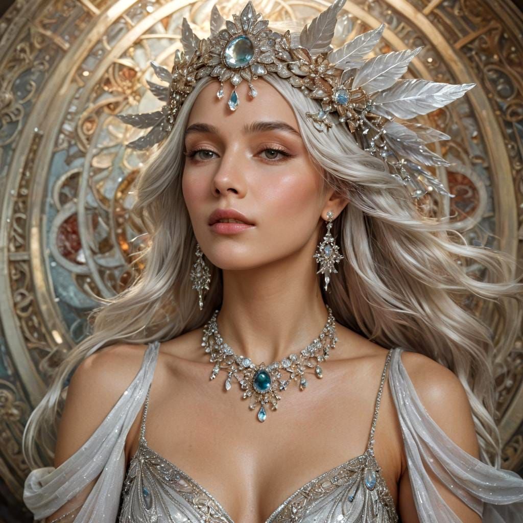 Ethereal Moon Goddess Portrait in Art Nouveau Style