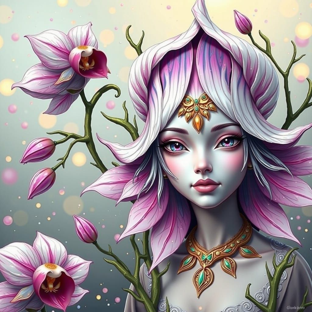 Orchid Fairy Guardian in Dreamy Watercolor Style