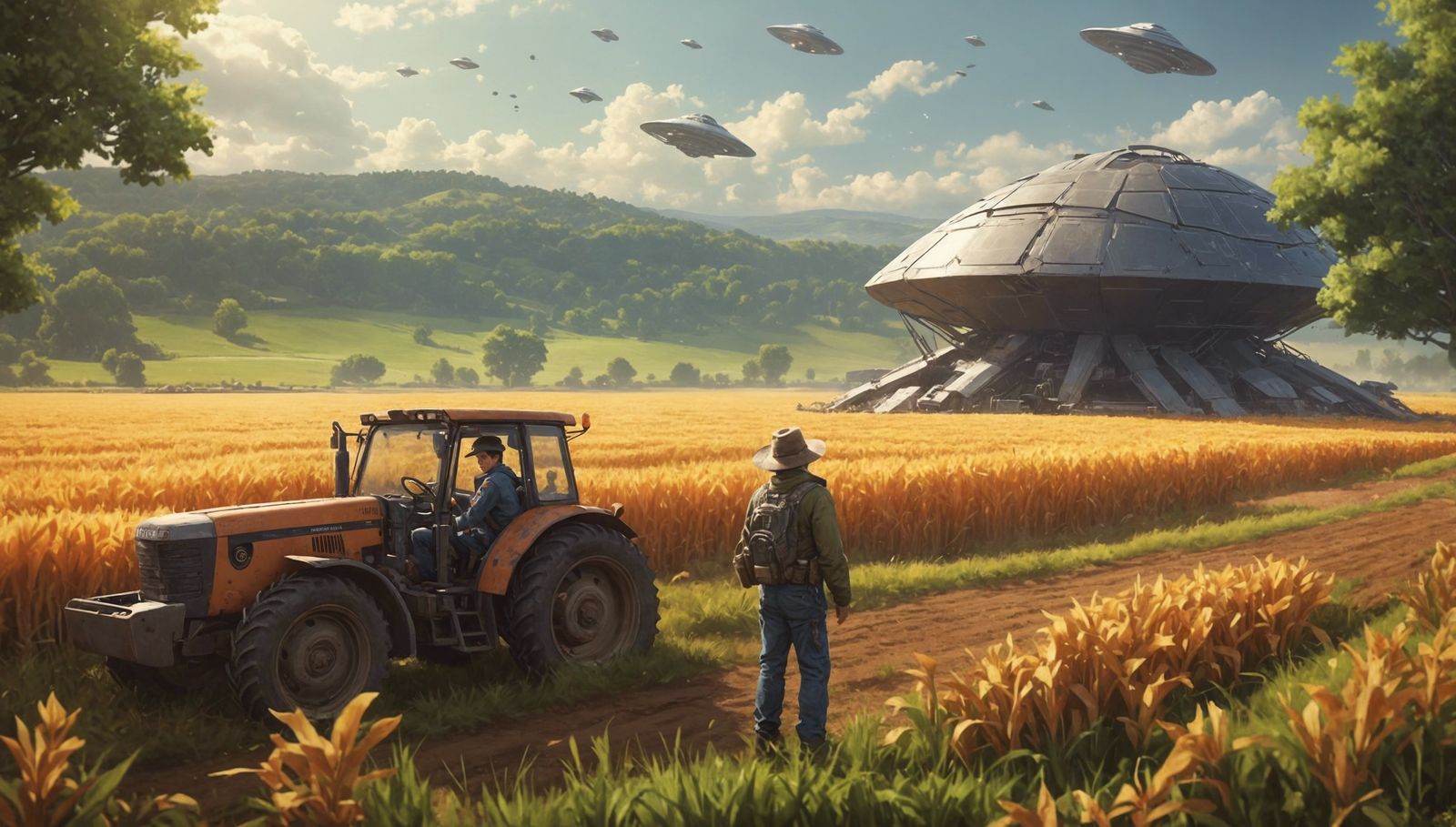 UFO Crash on Farmland: 3D Anime Art