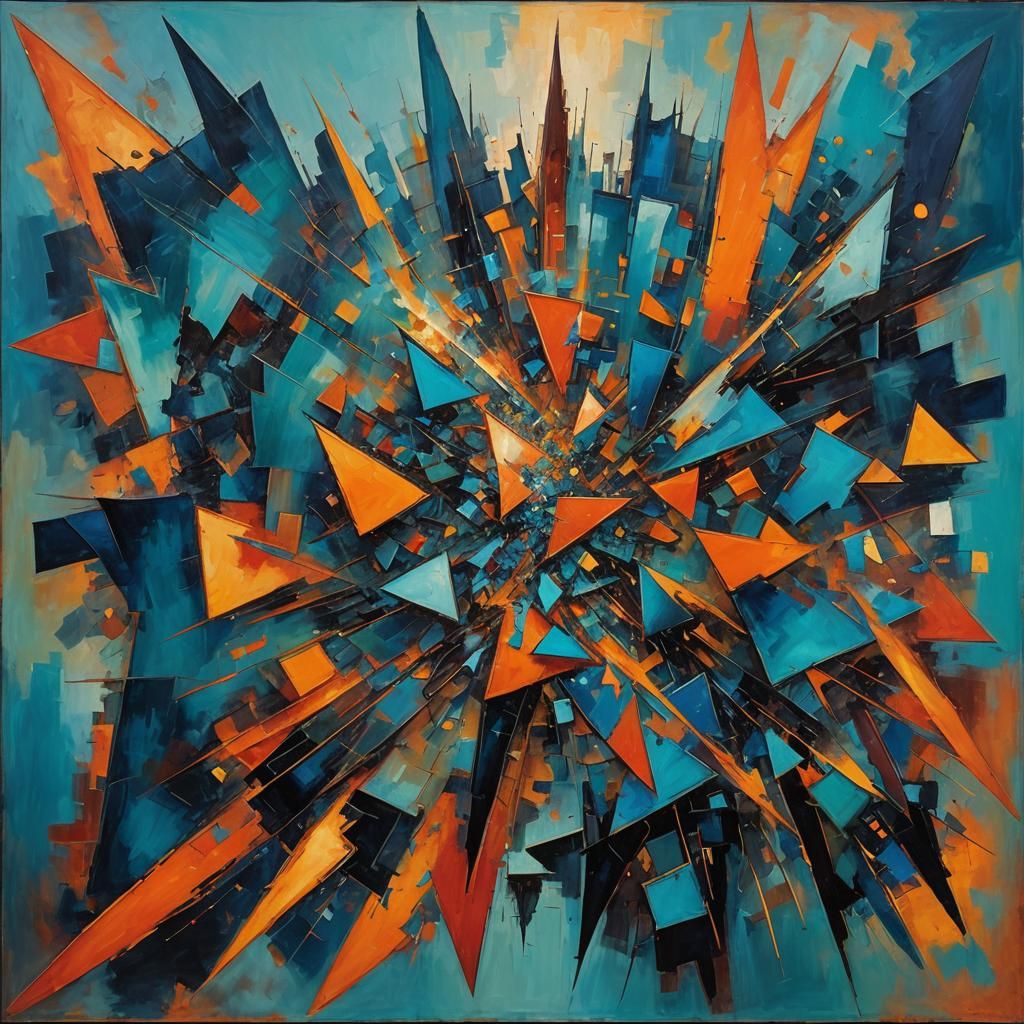 Abstract Geometric Oil Painting in Op Art Style