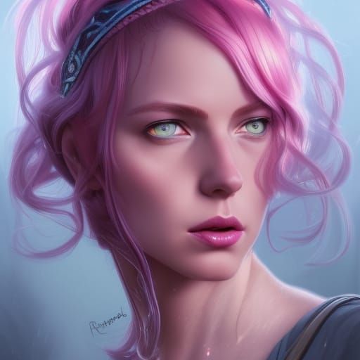 Braided Pink Hair Witch Portrait in Hyperdetailed Style