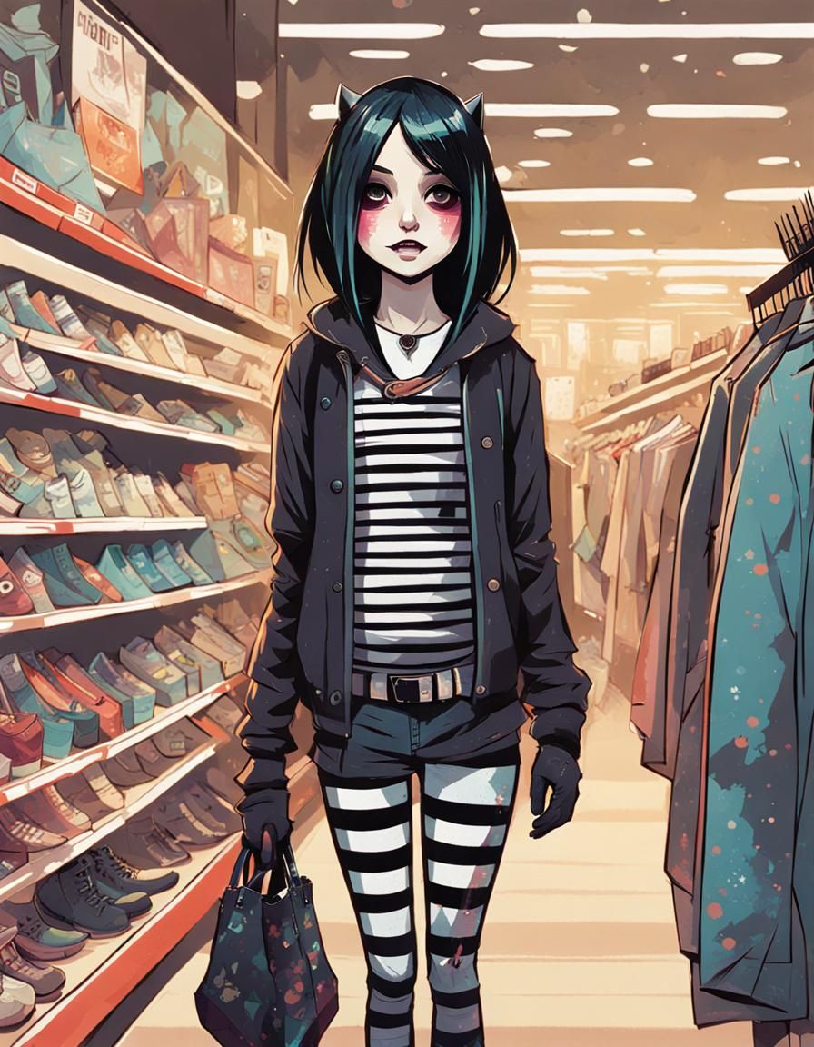 Chibi Goth Shopping at Hot Topic: Digital Portrait