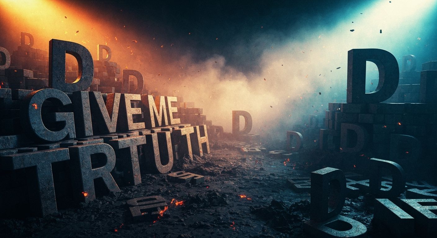 Chaotic Landscape with Volumetric Letters Spelling Truth