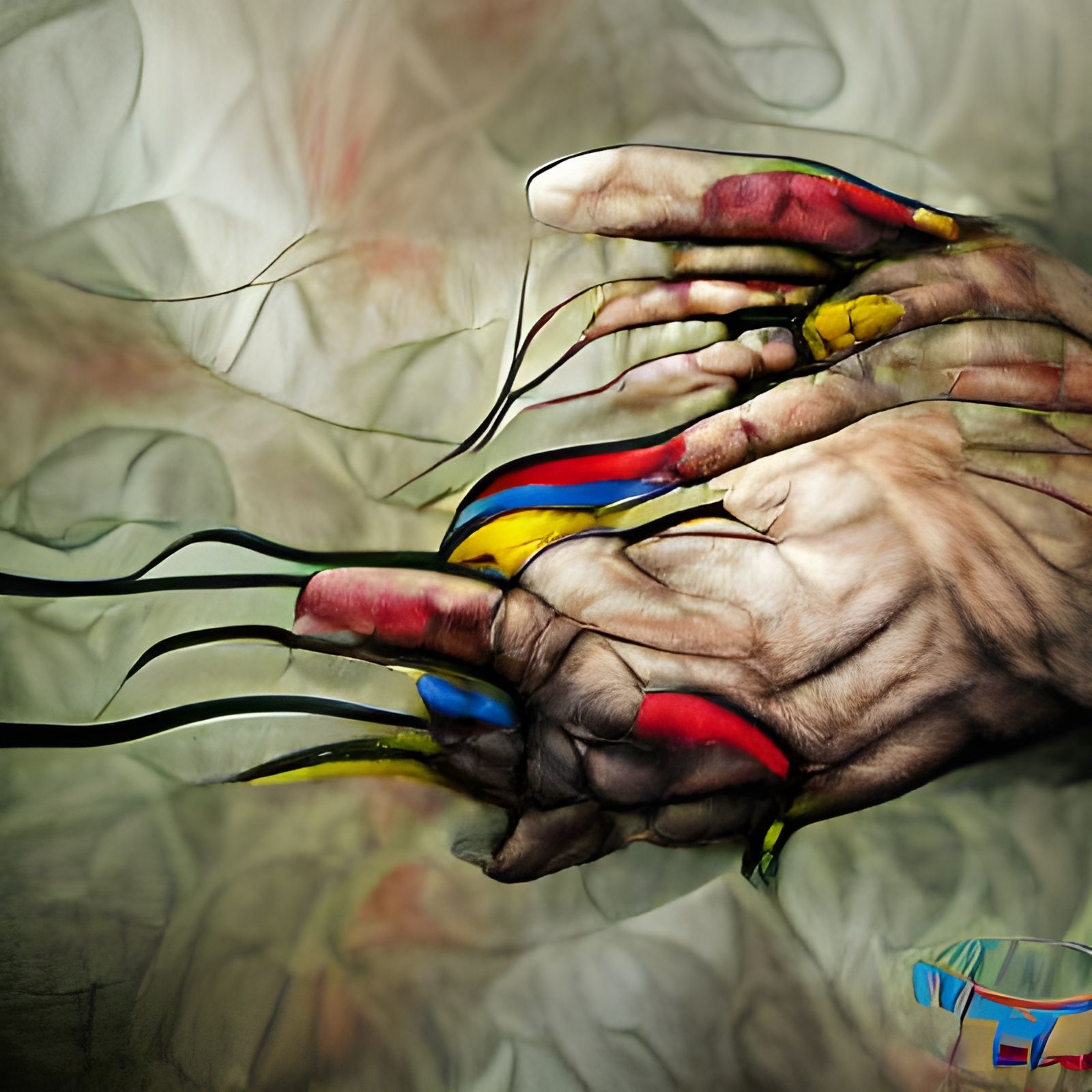Detailed Hands Painting in Mixed Media Style