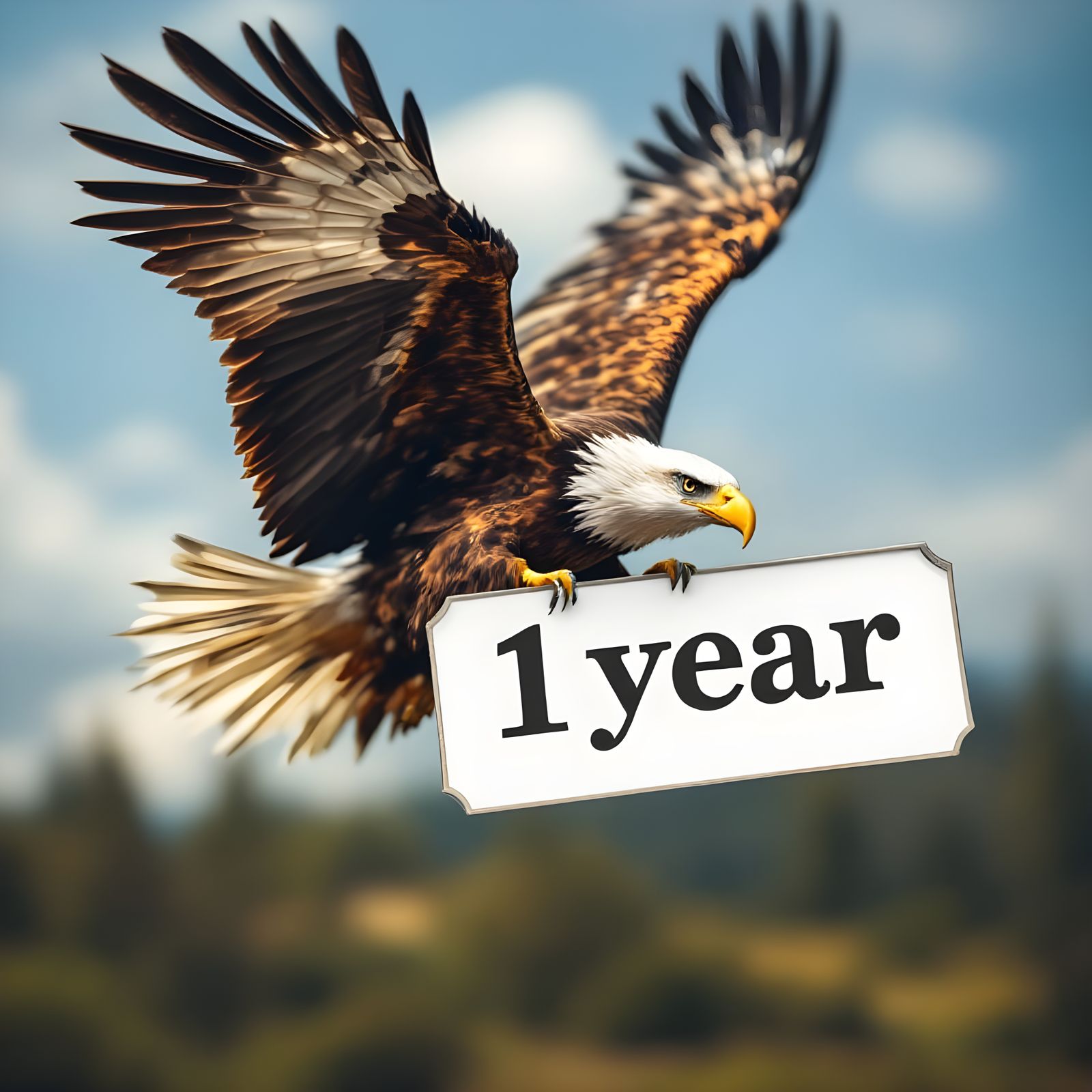 Eagle Carries "1 Year" Sign in Flight