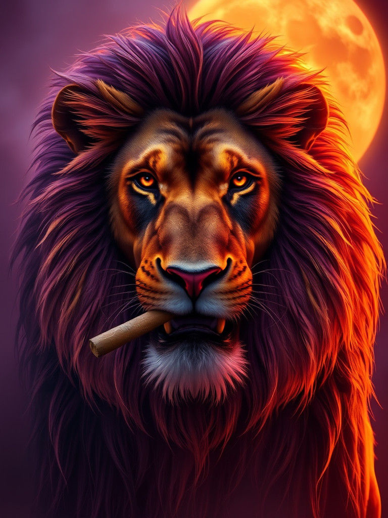 Lion with Cigar in Dark Fantasy Art Nouveau