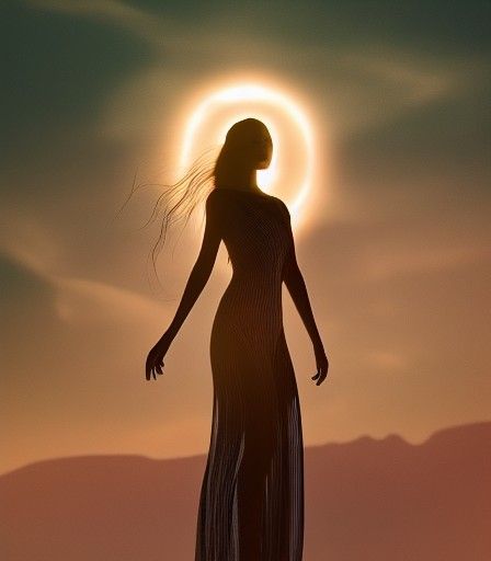 A Spiritual  moment alone , A woman long hair, rim light, de...