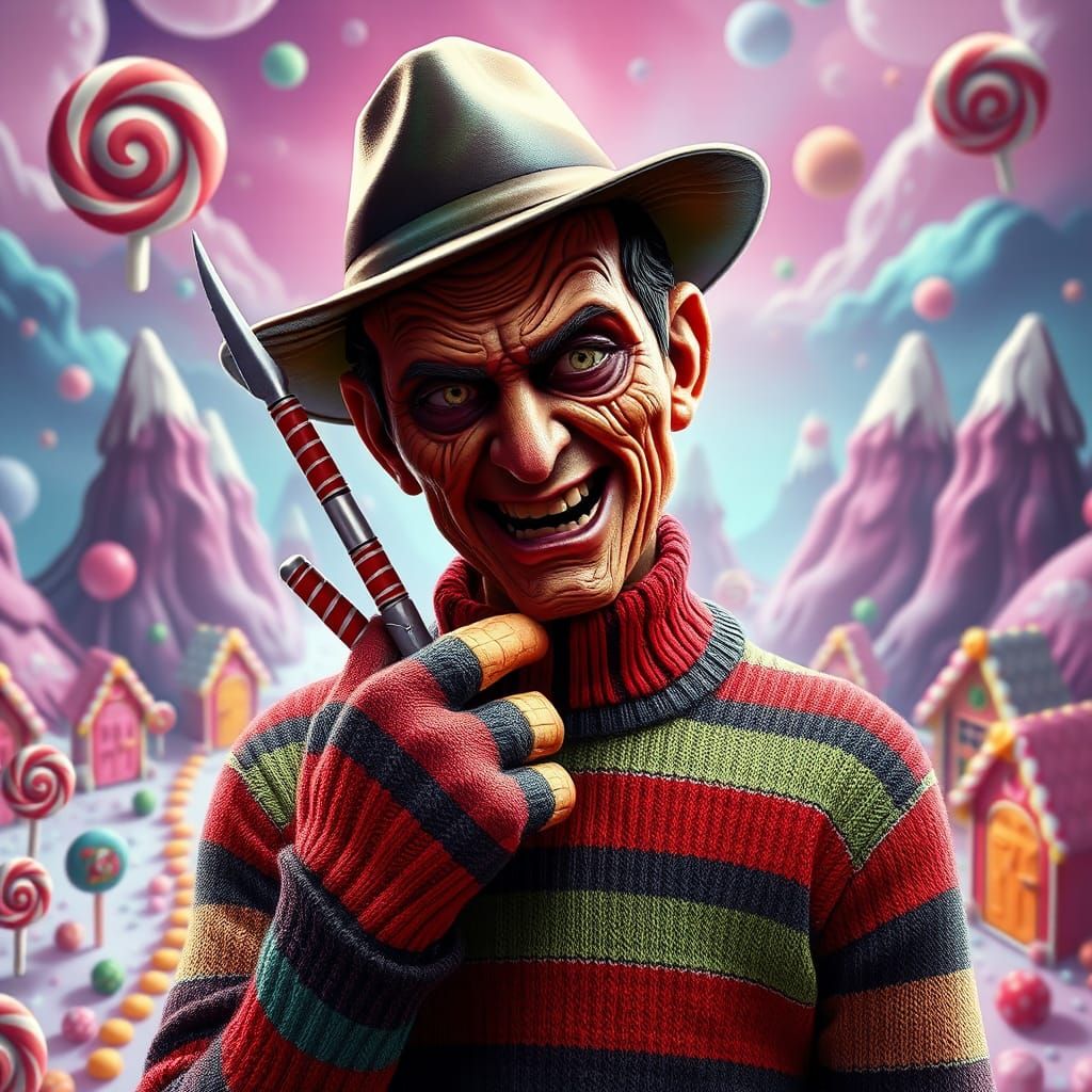Freddy Krueger in Candyland: Digital Art Illustration