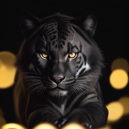 Black Panther with Golden Accents, Sharp Focus