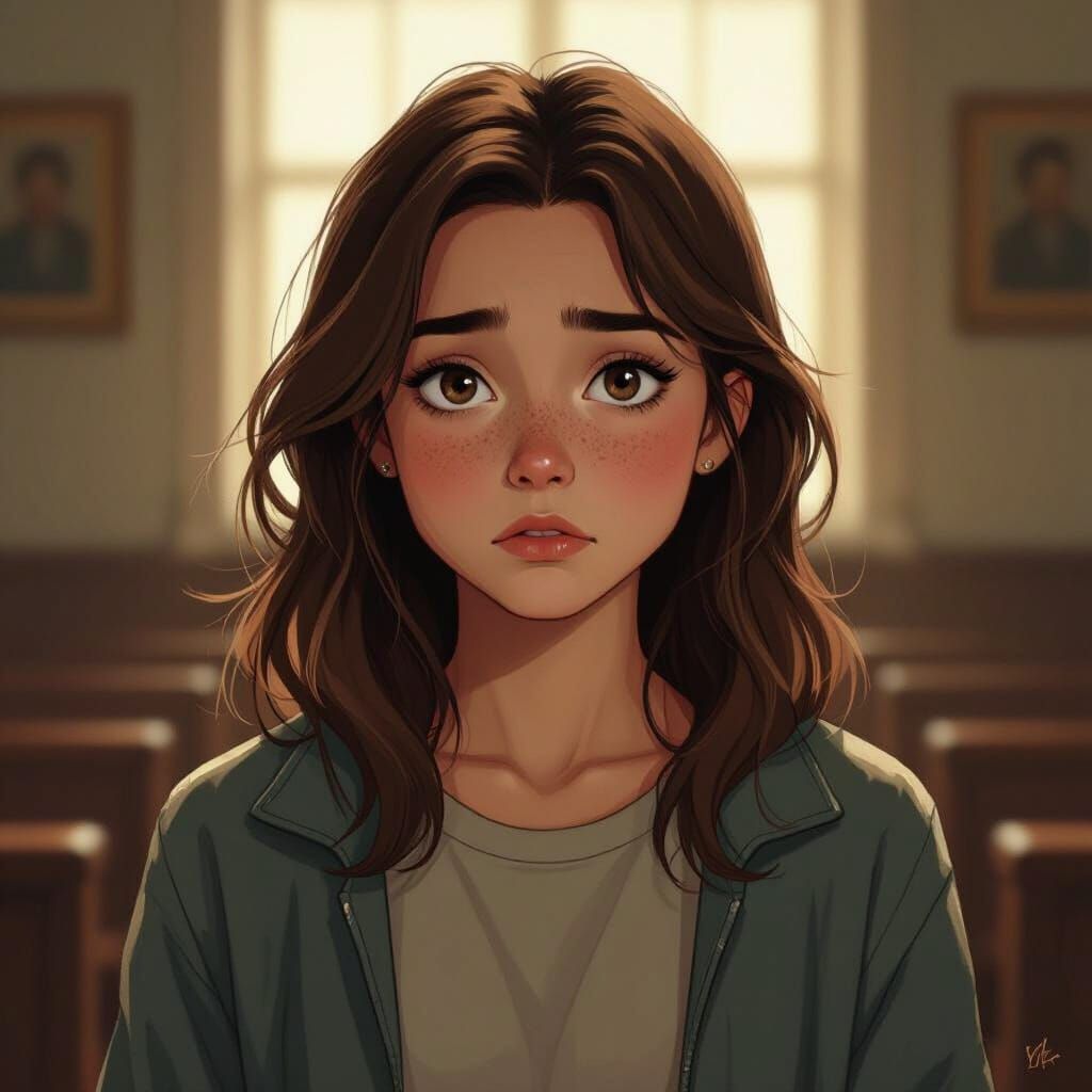 Teenage Girl in Solemn Room: Cinematic Portrait