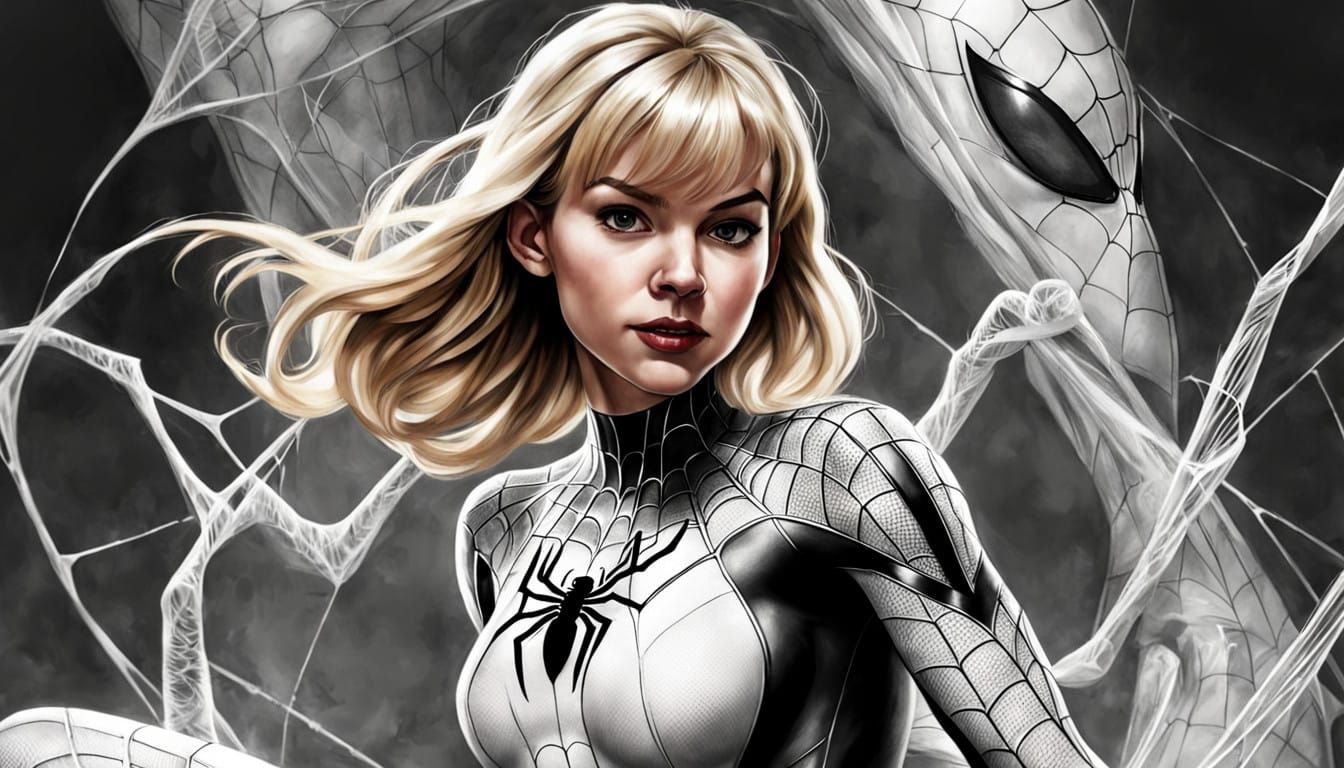 Gwen Stacy as Spider Gwen in Charcoal Drawing