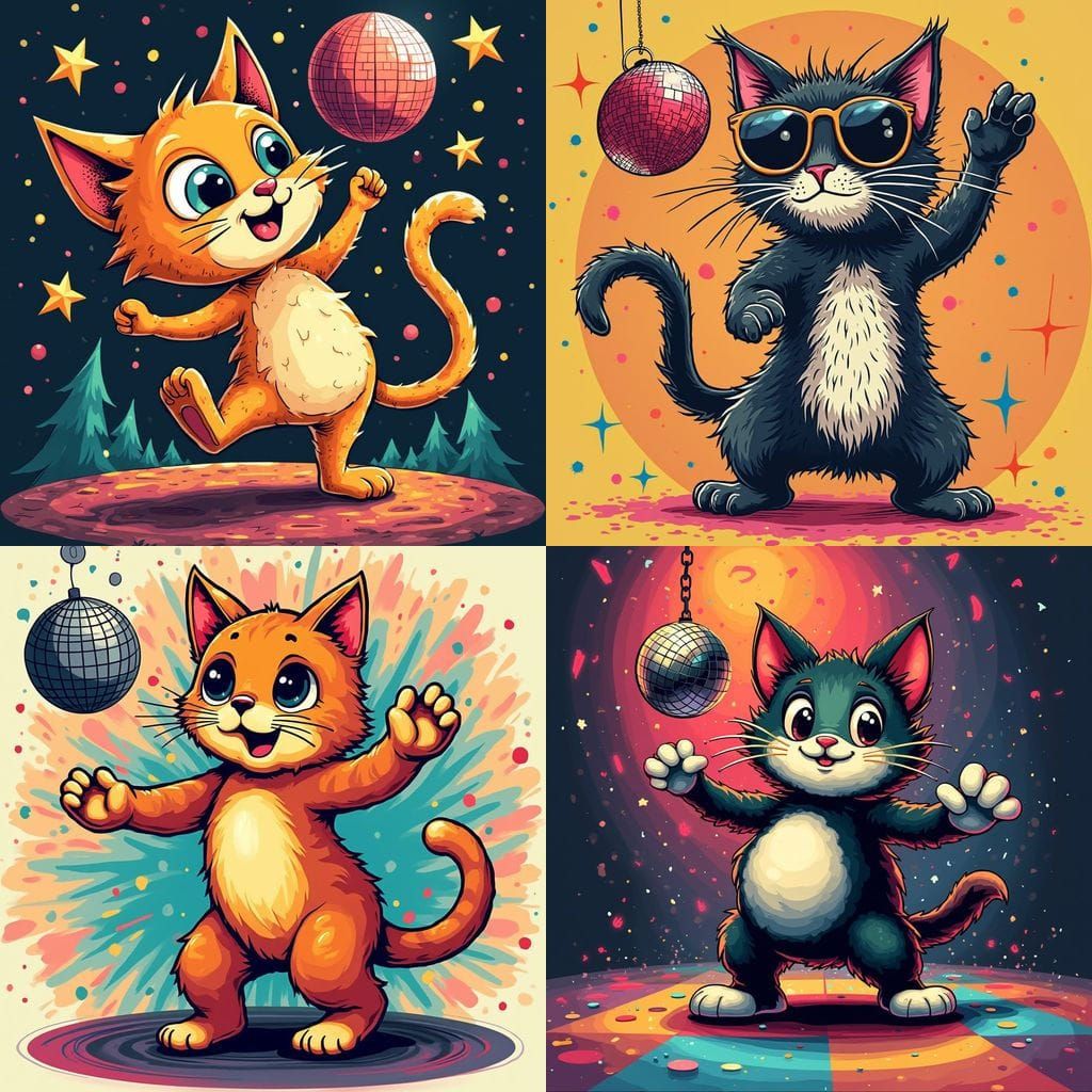 Funky Cat Disco Scene in Vibrant Colors