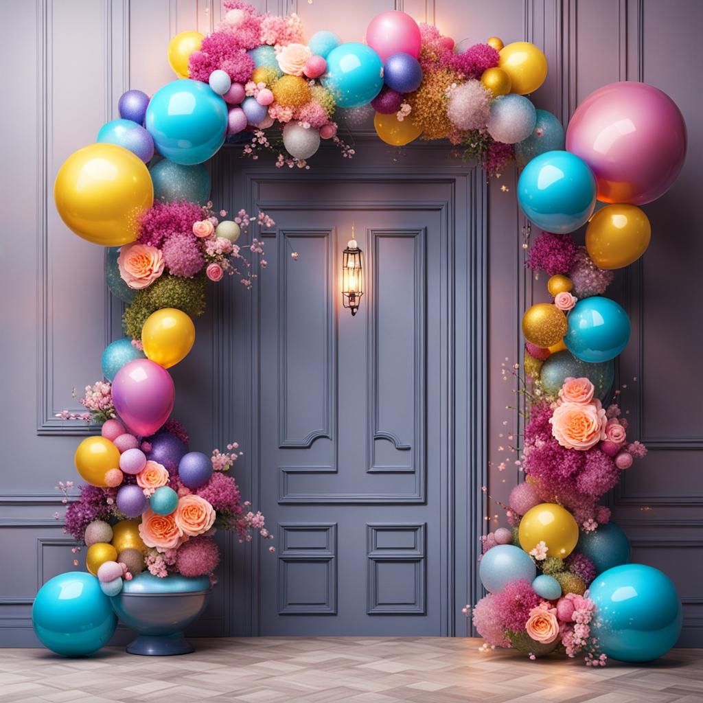 Electric Future Doorway with Balloons and Flowers