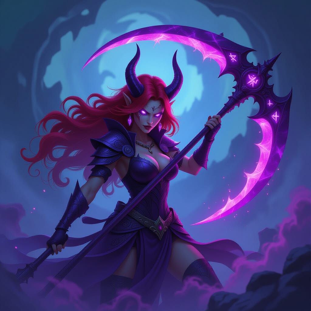 Horned Demon Warrior in Cosmic Vortex: Concept Art