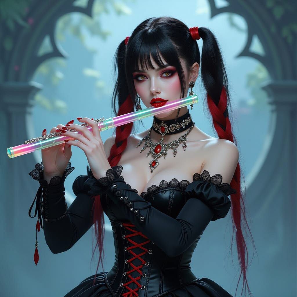 Gothic Sorceress Plays Translucent Magic Flute
