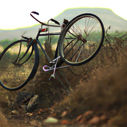 Desolate Hillside: Punctured Bicycle in Natural Light