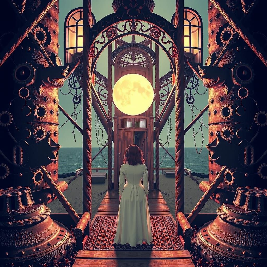 Ethereal Woman on a Lonely Moonlit Beach