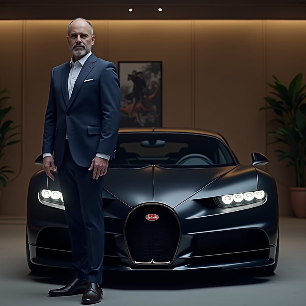 CEO and Bugatti in Ultra-Photorealistic Style