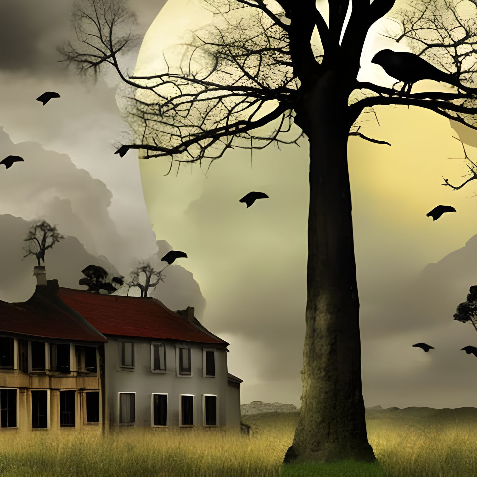 Surreal Countryside Village Digital Illustration