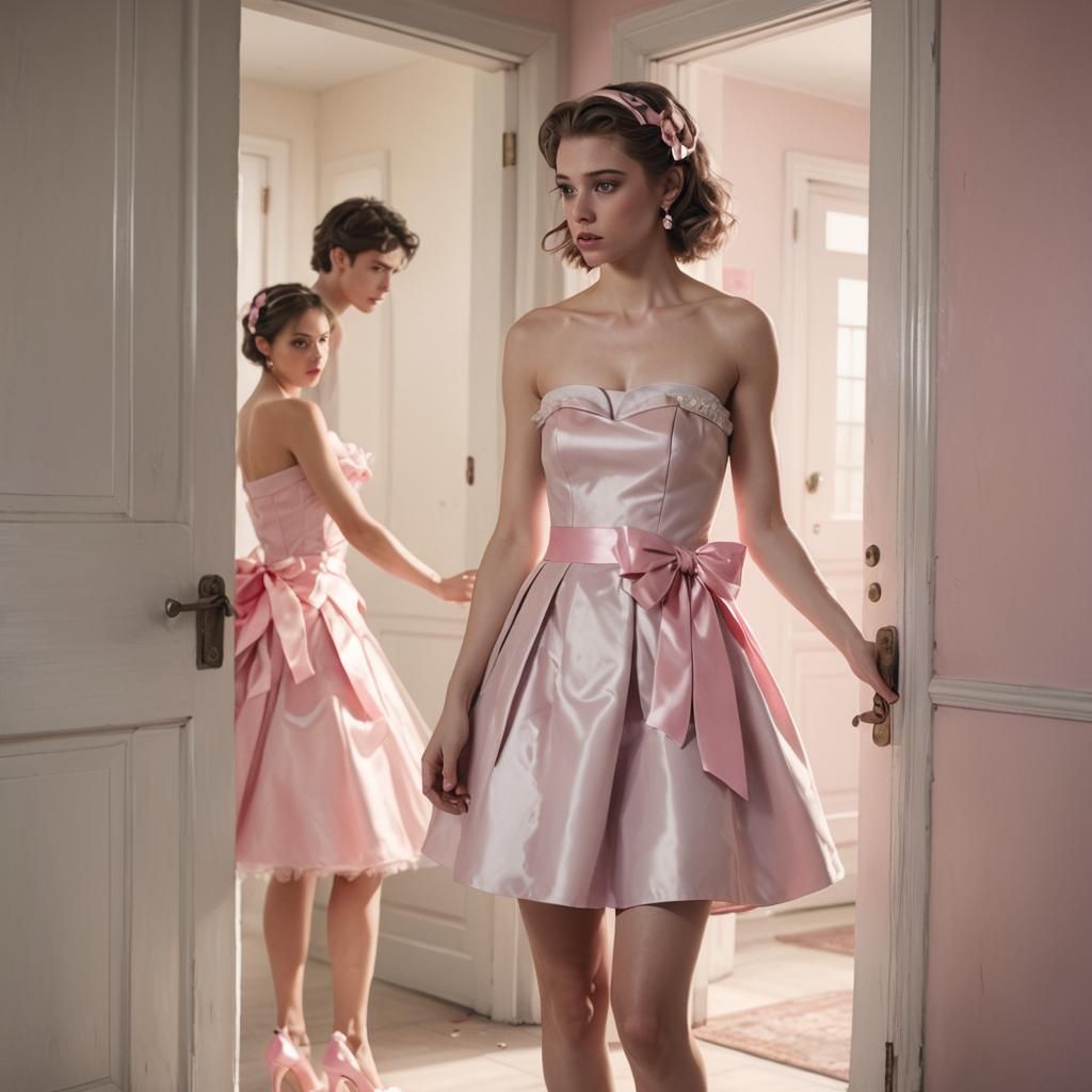 Crossdressing Teenager Answering Door: Editorial Fashion Pho...