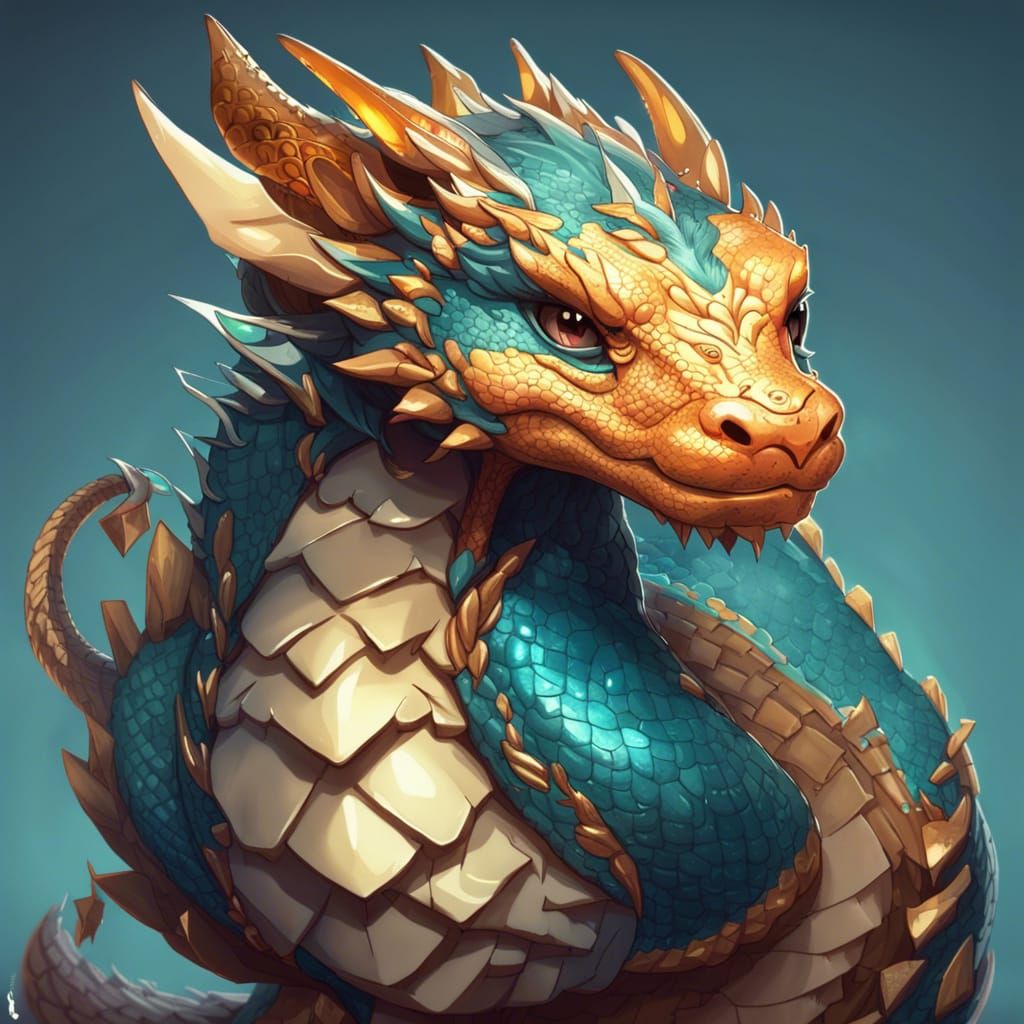 Chibi Dragon Portrait in Hyperdetailed Style