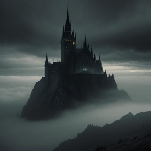 Gothic Castle on Misty Mountain: Dark Fantasy Landscape