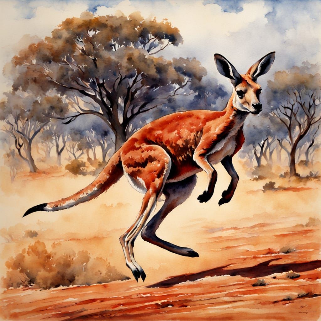 Vibrant Australian Outback Scene in Watercolour Style