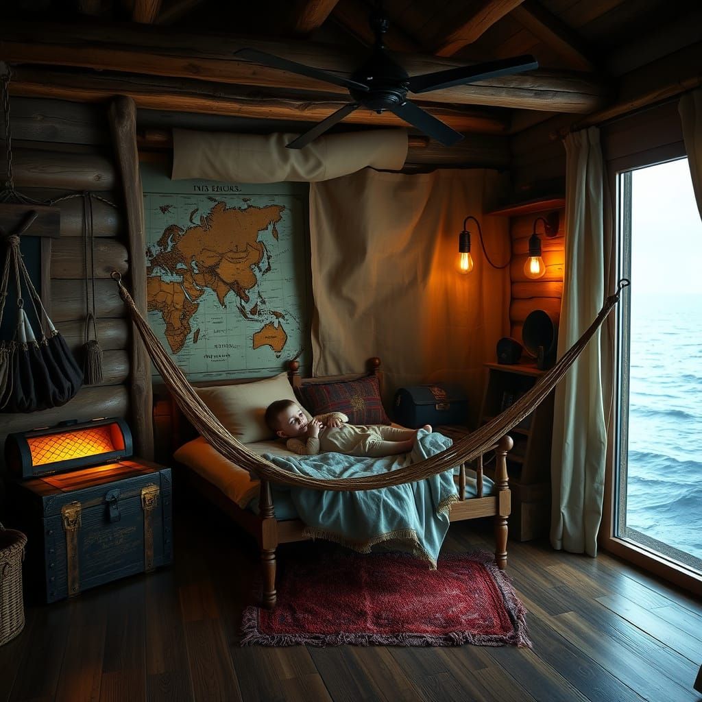Pirate Ship Bedroom in Soft Ocean Hues
