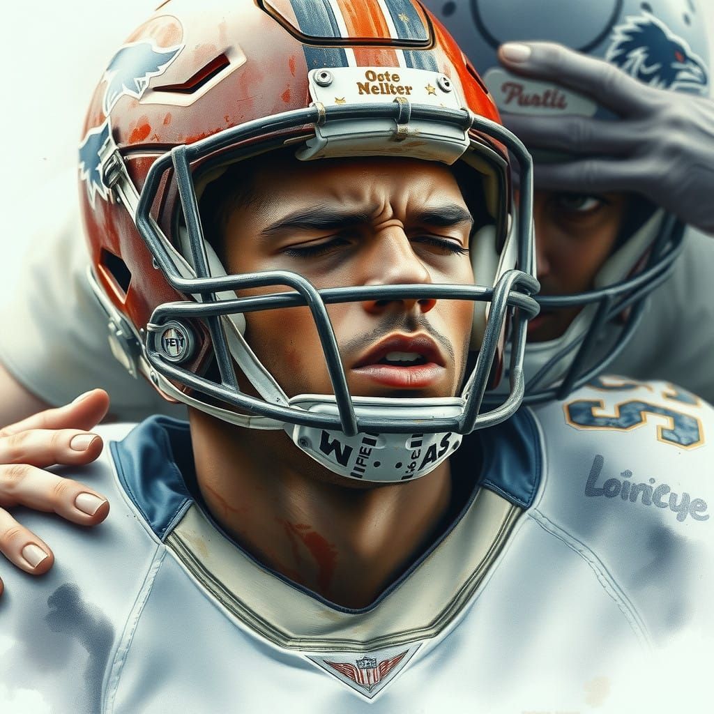 Hyper-Realistic Watercolour Portrait of American Football Pl...