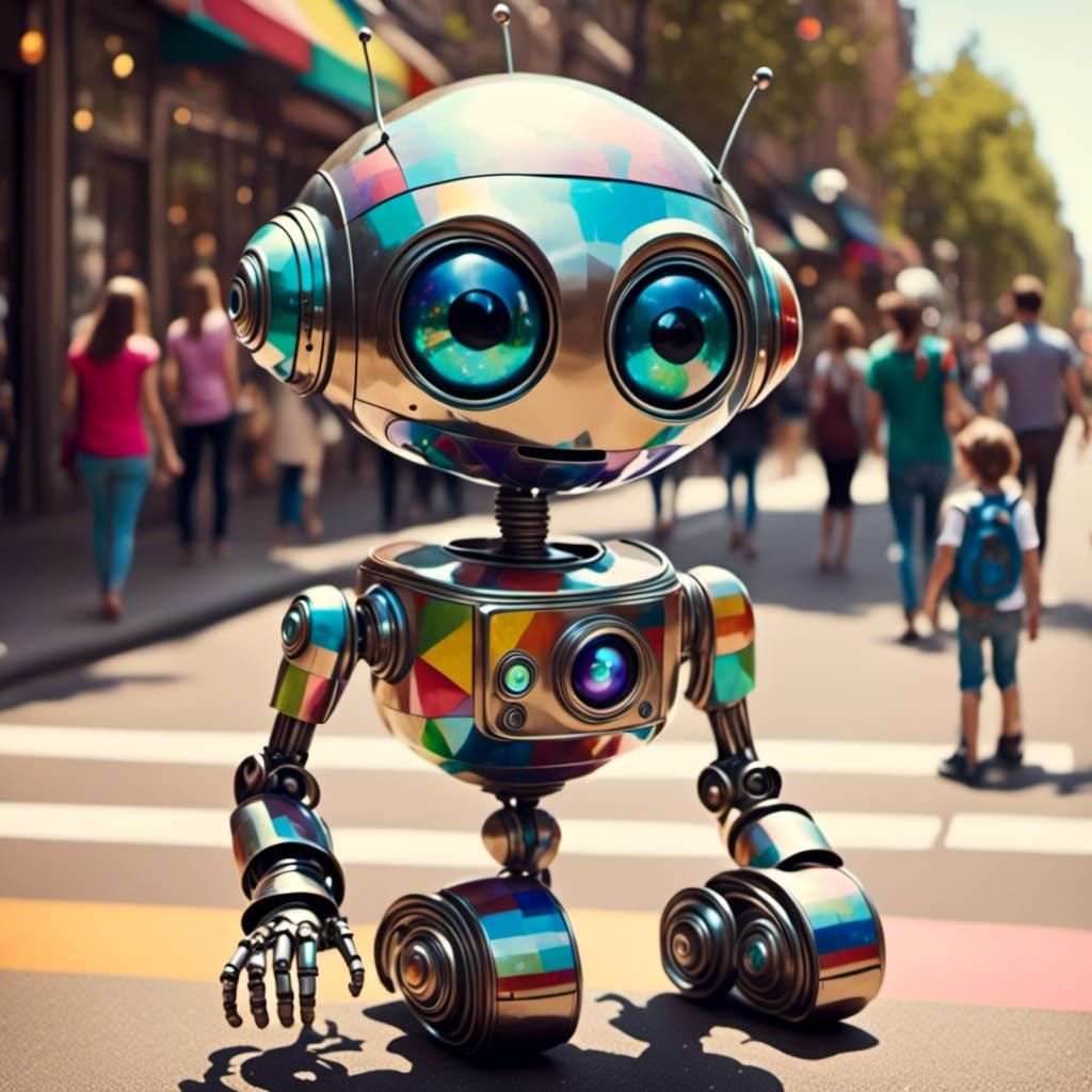 Sad Google Maps Robot in Brushstroke Style