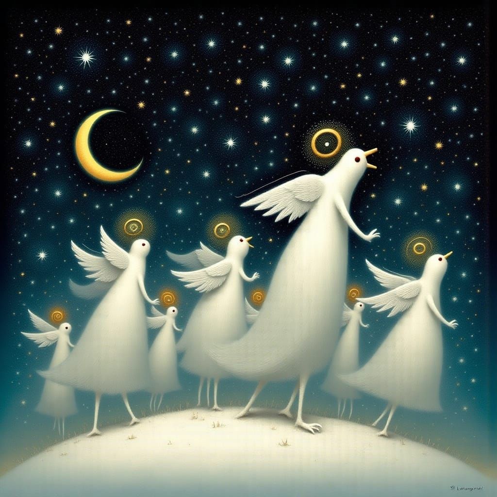 Christmas Angels Singing Carols Under Starry Night Sky