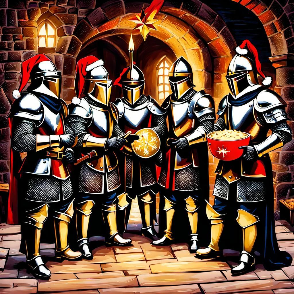 medieval knights celebrating Christmas